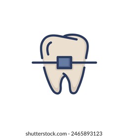 Teeth braces line icon. Orthodontic brackets, molar isolated outline sign. Dental care, orthodontics, beauty care concept. Vector illustration for web design and apps