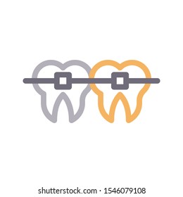 Teeth Braces Vector Color Line Icon