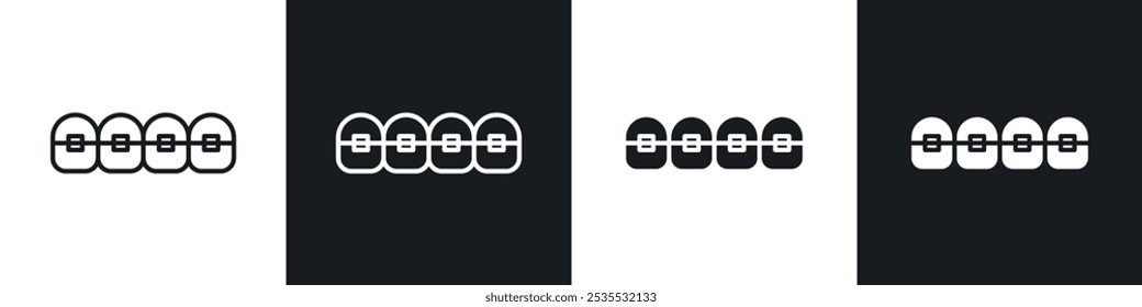 Teeth with braces vector icon set in black and white. EPS 10 illustration