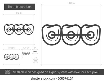 Teeth braces vector line icon isolated on white background. Teeth braces line icon for infographic, website or app. Scalable icon designed on a grid system.