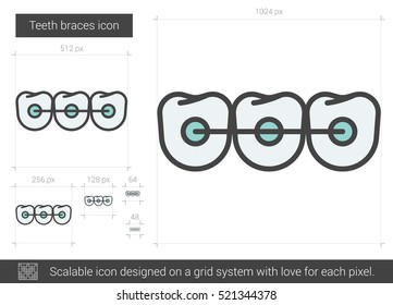 Teeth braces vector line icon isolated on white background. Teeth braces line icon for infographic, website or app. Scalable icon designed on a grid system.