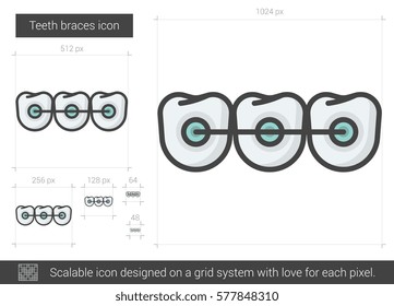 Teeth braces vector line icon isolated on white background. Teeth braces line icon for infographic, website or app. Scalable icon designed on a grid system.