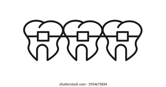 Zähne in Klammern Symbol. Zahnpflege, Stomatologie, Gebärden, lineares Design. Vektorgrafik. EPS10