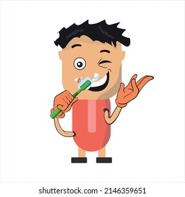 teeth brush with cartoon boy in separate layers for easy editing