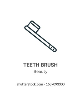 Teeth brush outline vector icon. Thin line black teeth brush icon, flat vector simple element illustration from editable beauty concept isolated stroke on white background