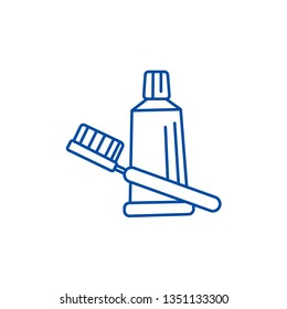 Teeth brush, toothpaste line icon concept. Teeth brush, toothpaste flat  vector symbol, sign, outline illustration.