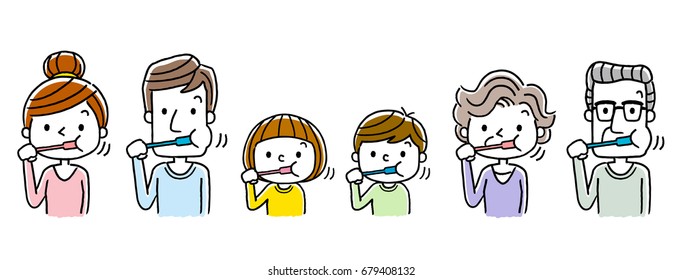 Teeth brushing family