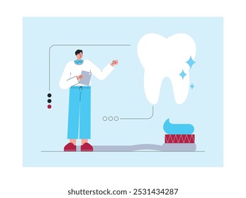 Dentes escovar regras de dentistas para fazer dentes parecer limpo e saudável, ilustração vetorial.