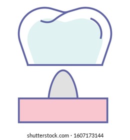 Teeth Capping Design, Single Dental Implant Crown Vector Icon Concept