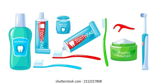 Colección de cuidado de dientes. Icono plano de dibujos animados de ilustraciones vectoriales aislado en fondo blanco.
