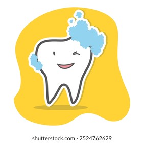 Concepto de cuidado e higiene dental. Dientes sanos y felices. Ilustración vectorial