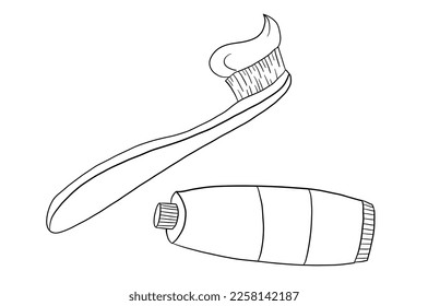 Ilustración del cuidado de los adolescentes, dibujo de arte vector con cepillo de dientes y pasta dental