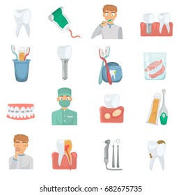 Teeth care set color flat icons for web and mobile design