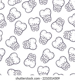 Teeth care treatment collection. Dental medicine theme pattern for posters, leaflets, books, stickers. Illustrations of teeth with root disease. Vector hand drawn style.