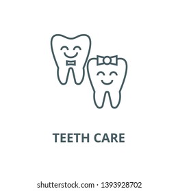 Teeth care,happy tooth vector line icon, linear concept, outline sign, symbol