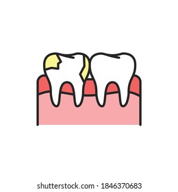 Icono de línea de color de dientes con caries. Pictograma para página web, aplicación móvil, promoción. Trazo editable.