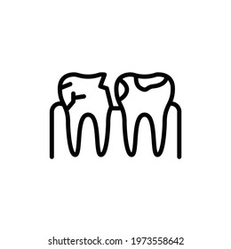 Teeth with caries line icon. Isolated vector element.