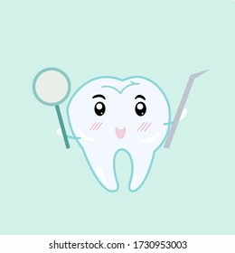 Teeth cartoon cute character icon for dental clinic, flat vector illustration 