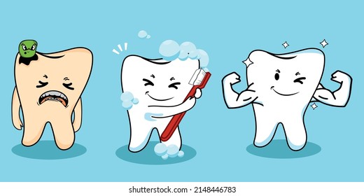 Teeth cartoon, great design for any purposes. Flat cartoon cleaning teeth vector illustration. Funny character.