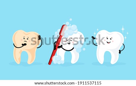 Teeth cartoon, great design for any purposes. Flat cartoon cleaning teeth vector illustration. Funny character.