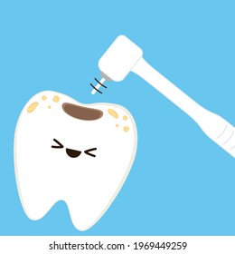 Teeth cartoon vector. character design. dental equipment vector. Tooth cavity.