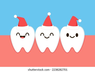 Teeth cartoon vector. Teeth character design. Teeth cartoon in Christmas day.