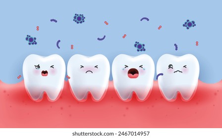 Teeth character cries because of germs. tooth suitable for children dental clinic. tooth character for kids. cute dentist mascot for medical apps, websites and hospital. vector design.