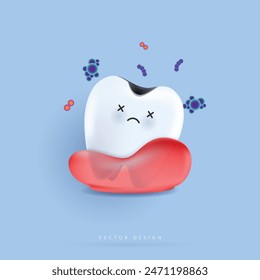 Carácter de los dientes llora debido a los gérmenes. diente adecuado para la clínica dental de los niños. carácter de los dientes para los niños. mascota dentista lindo para los App médicos, Sitios web y hospital. diseño del Vector.