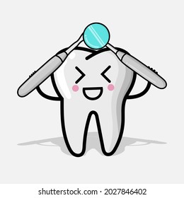 Teeth character illustration with dental equipment. tooth expression element design for poster, banner, mascot, icon