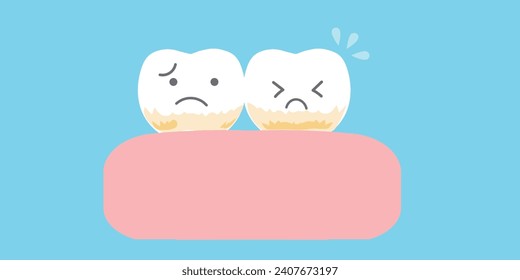 Teeth character stained with plaque