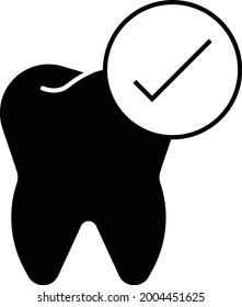 Teeth with Checkmark Sign, Dental Checkup Design, Dentistry Clinic Vector Glyph Icon, Strong Teeth Concept, Oral Hygiene Symbol,Endodontics Sign, Dental and Orthodontics stock illustration