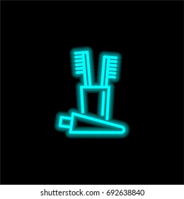 Teeth cleaning blue glowing neon ui ux icon. Glowing sign logo vector