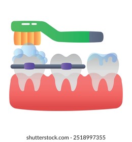 Limpieza de dientes con cepillo, icono plano 