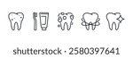 Teeth cleaning editable stroke outline icons set isolated on white background flat vector illustration. Pixel perfect. 64 x 64.