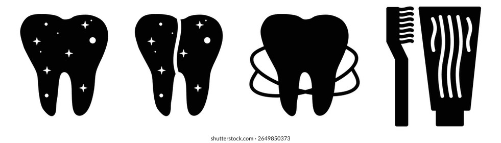 Teeth cleaning editable stroke outline icons set isolated. vector illustration.