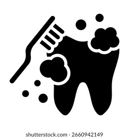 Ilustración vectorial de glifo de icono de limpieza de dientes