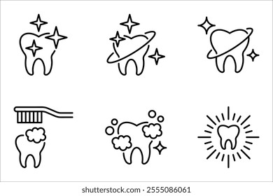 Teeth cleaning linear icon set. Professional dental care. vector illustration on white background