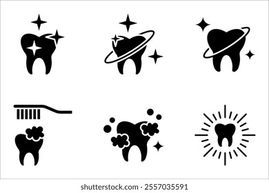 Teeth cleaning linear icon set. Professional dental care. vector illustration on white background