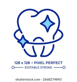 Teeth cleaning pixel perfect line color icon. Professional cosmetic dentistry, whitening. Oral health, healthcare. Isolated vector illustration. Flat colorful symbol design. Editable stroke
