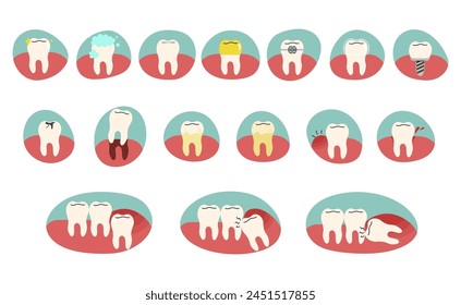 Teeth collection 2 cute on a white background, vector illustration.