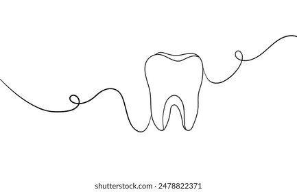 Teeth continuous line art drawing isolated on white background. Dentist. Teeth cleaning. Vector illustration