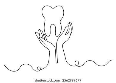 Teeth continuous one line drawing and simple isolated outline vector design