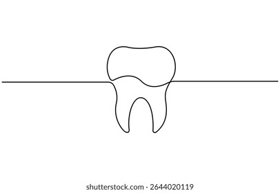 Teeth continuous one line drawing and simple isolated outline vector design, Tooth continuous one line drawing. Dental symbol. Vector illustration, Single line art tooth icon. Vector illustration