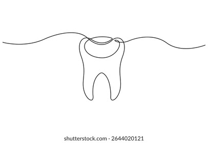Teeth continuous one line drawing and simple isolated outline vector design, Tooth continuous one line drawing. Dental symbol. Vector illustration, Single line art tooth icon. Vector illustration