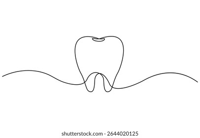Teeth continuous one line drawing and simple isolated outline vector design, Tooth continuous one line drawing. Dental symbol. Vector illustration, Single line art tooth icon. Vector illustration
