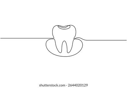 Teeth continuous one line drawing and simple isolated outline vector design, Tooth continuous one line drawing. Dental symbol. Vector illustration, Single line art tooth icon. Vector illustration