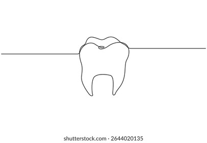 Teeth continuous one line drawing and simple isolated outline vector design, Tooth continuous one line drawing. Dental symbol. Vector illustration, Single line art tooth icon. Vector illustration