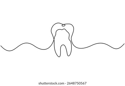 Teeth continuous one line drawing and simple isolated outline vector design, Tooth continuous one line drawing, Single line art tooth icon. Vector illustration
