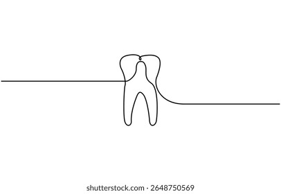 Teeth continuous one line drawing and simple isolated outline vector design, Tooth continuous one line drawing, Single line art tooth icon. Vector illustration