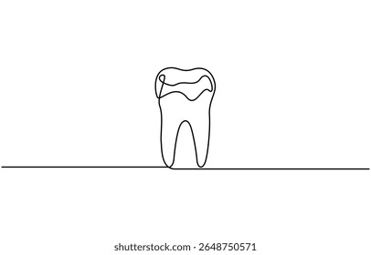 Teeth continuous one line drawing and simple isolated outline vector design, Tooth continuous one line drawing, Single line art tooth icon. Vector illustration